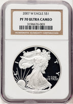 2007-W Proof Silver Eagle 1 oz Brown Label NGC PF70