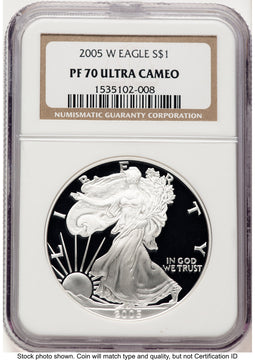 2005-W Proof Silver Eagle 1 oz Brown Label NGC PF70