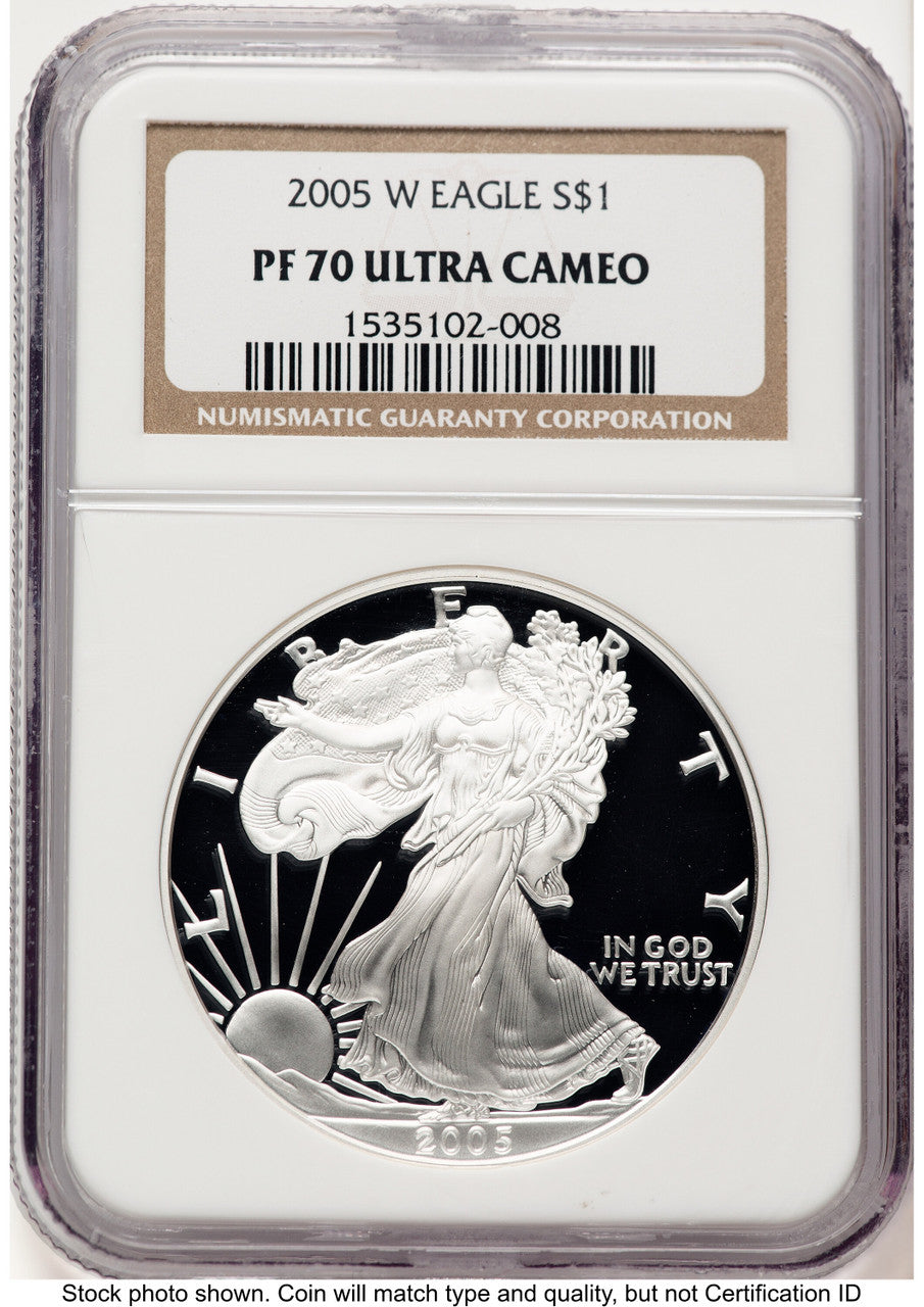 2005-W Proof Silver Eagle 1 oz Brown Label NGC PF70