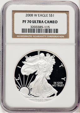 2008-W Proof Silver Eagle 1 oz Brown Label NGC PF70