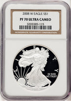 2008-W Proof Silver Eagle 1 oz Brown Label NGC PF70