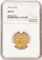 1915-S $5 Indian Half Eagle NGC AU55 (521657001)