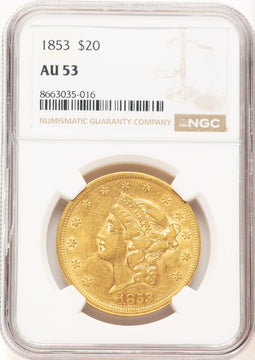 1853 $20 Liberty Double Eagle NGC AU53 (521657022)