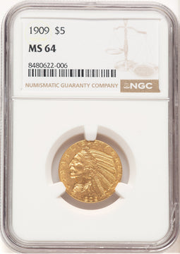 1909 $5 Indian Half Eagle NGC MS64 (521661002)