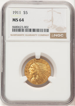 1911 $5 Indian Half Eagle NGC MS64 (521661003)