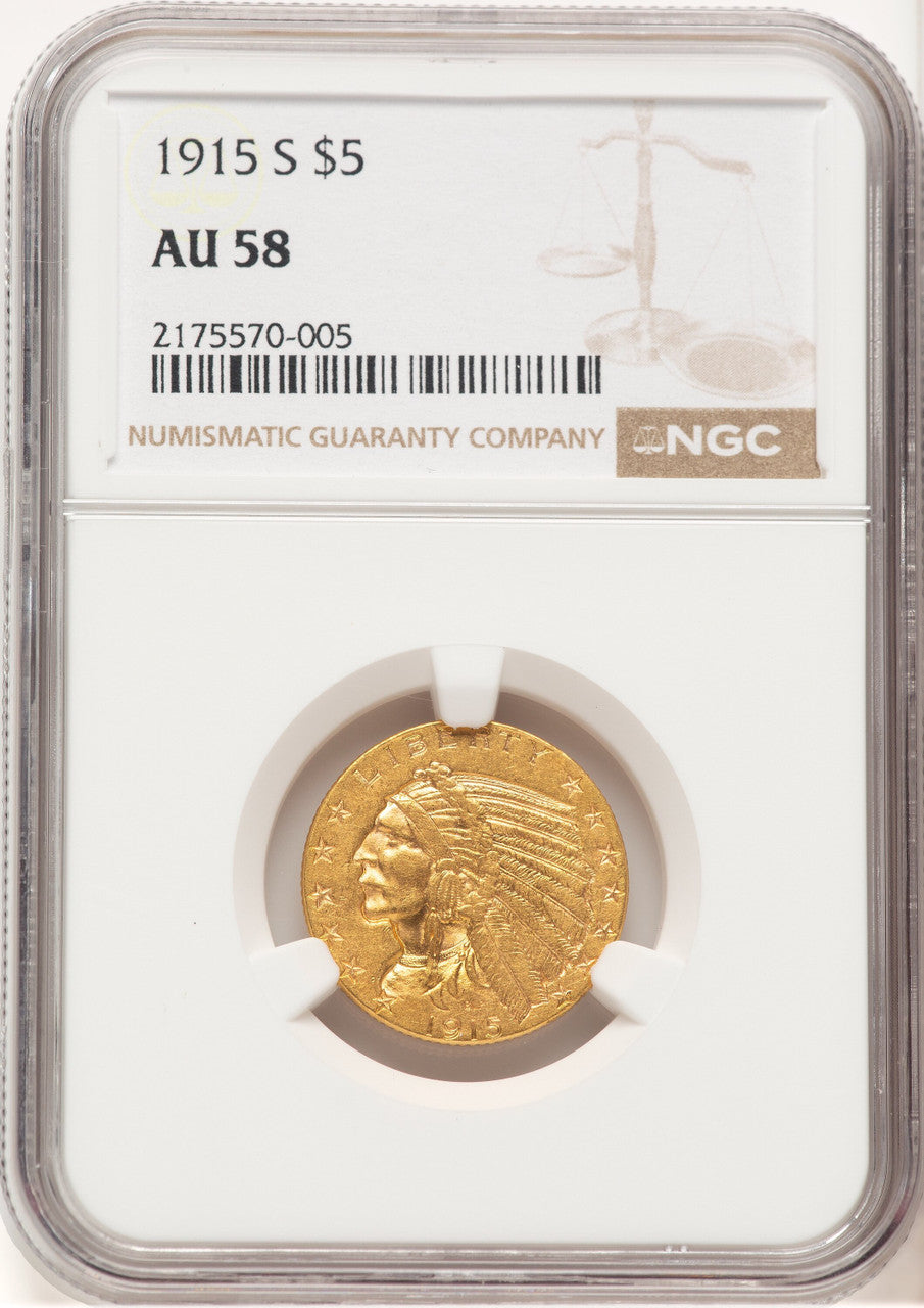 1915-S $5 Indian Half Eagle NGC AU58 (521661004)