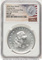2024-(P) Silver 230th Anniversary Flowing Hair Medal Privy Mark FDI Flowing Hair Label Modern Commemoratives NGC MS70
