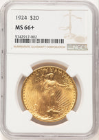 1924 $20 Saint Brown Label Saint-Gaudens Double Eagle NGC MS66+