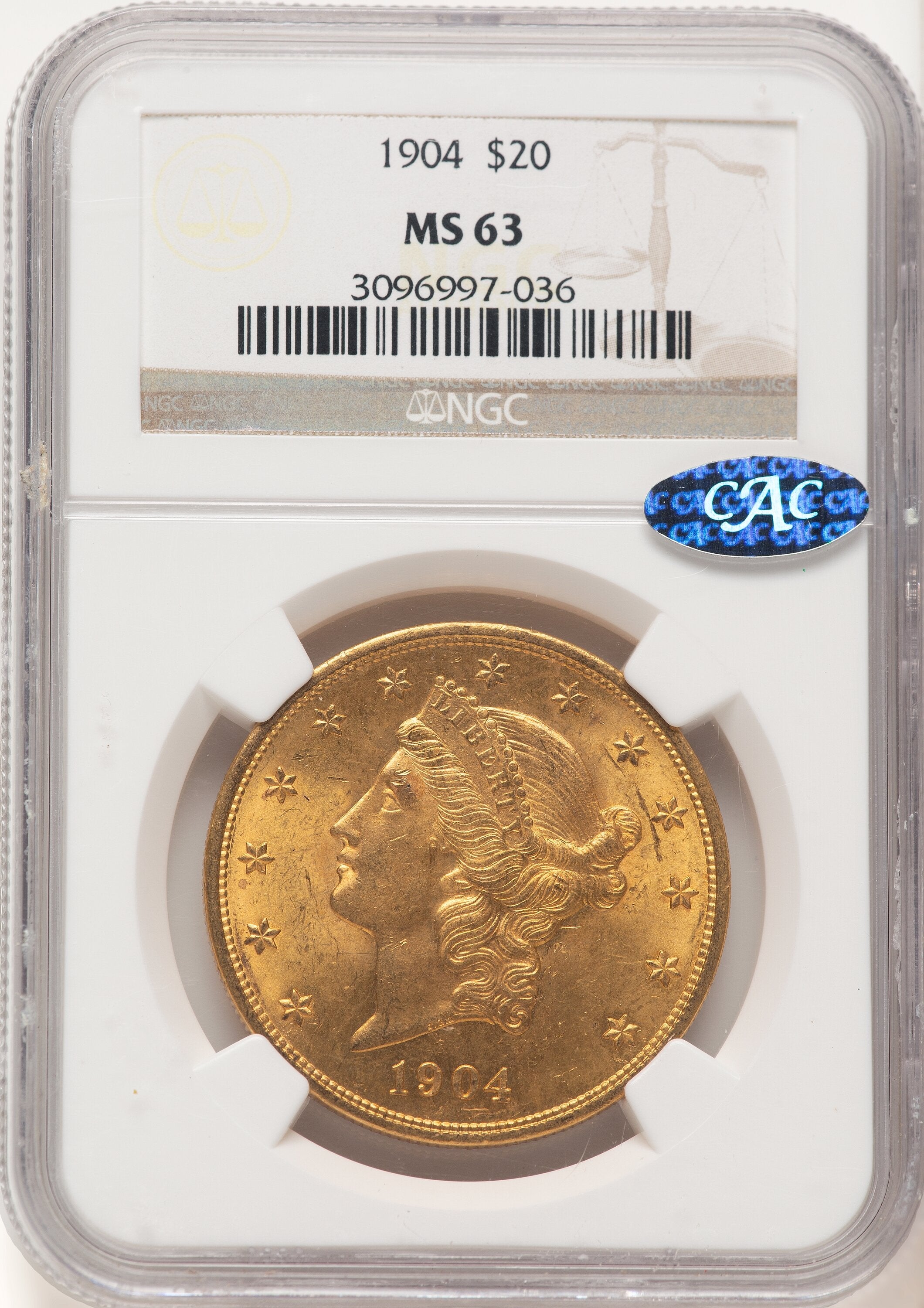 1904 $20 Liberty CAC Liberty Double Eagle NGC MS63