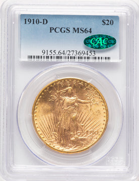 1910-D $20 CAC Blue Gradient Saint-Gaudens Double Eagle PCGS MS64