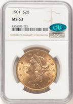 1901 $20 CAC Brown Label Liberty Double Eagle NGC MS63