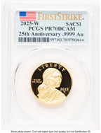 2025-W 1/2 oz Proof Gold Sacagawea 25th Anniversary FS Flag PCGS PR70 (521720020)
