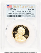 2025-W 1/2 oz Proof Gold Sacagawea 25th Anniversary FDI Flag PCGS PR70