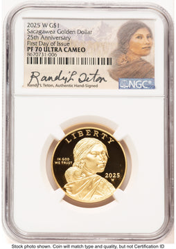 2025-W 1/2 oz Proof Gold Sacagawea 25th Anniversary FDI Randy'L Teton Sacagawea NGC PF70