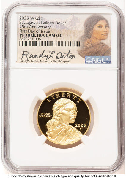 2025-W 1/2 oz Proof Gold Sacagawea 25th Anniversary FDI Randy'L