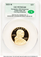 2025-W 1/2 oz Proof Gold Sacagawea 25th Anniversary First Day Of Delivery CACG PR70