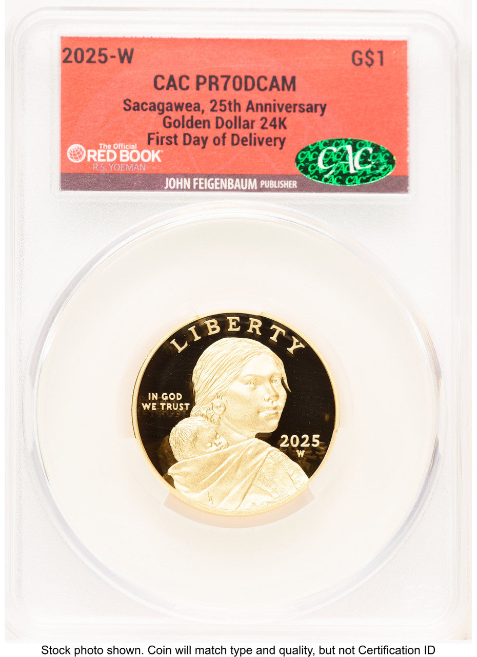 2025-W 1/2 oz Proof Gold Sacagawea 25th Anniversary First Day of Delivery Red Book CACG PR70