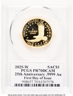 2025-W 1/2 oz Proof Gold Sacagawea 25th Anniversary FDI PCGS PR70 Ed Moy