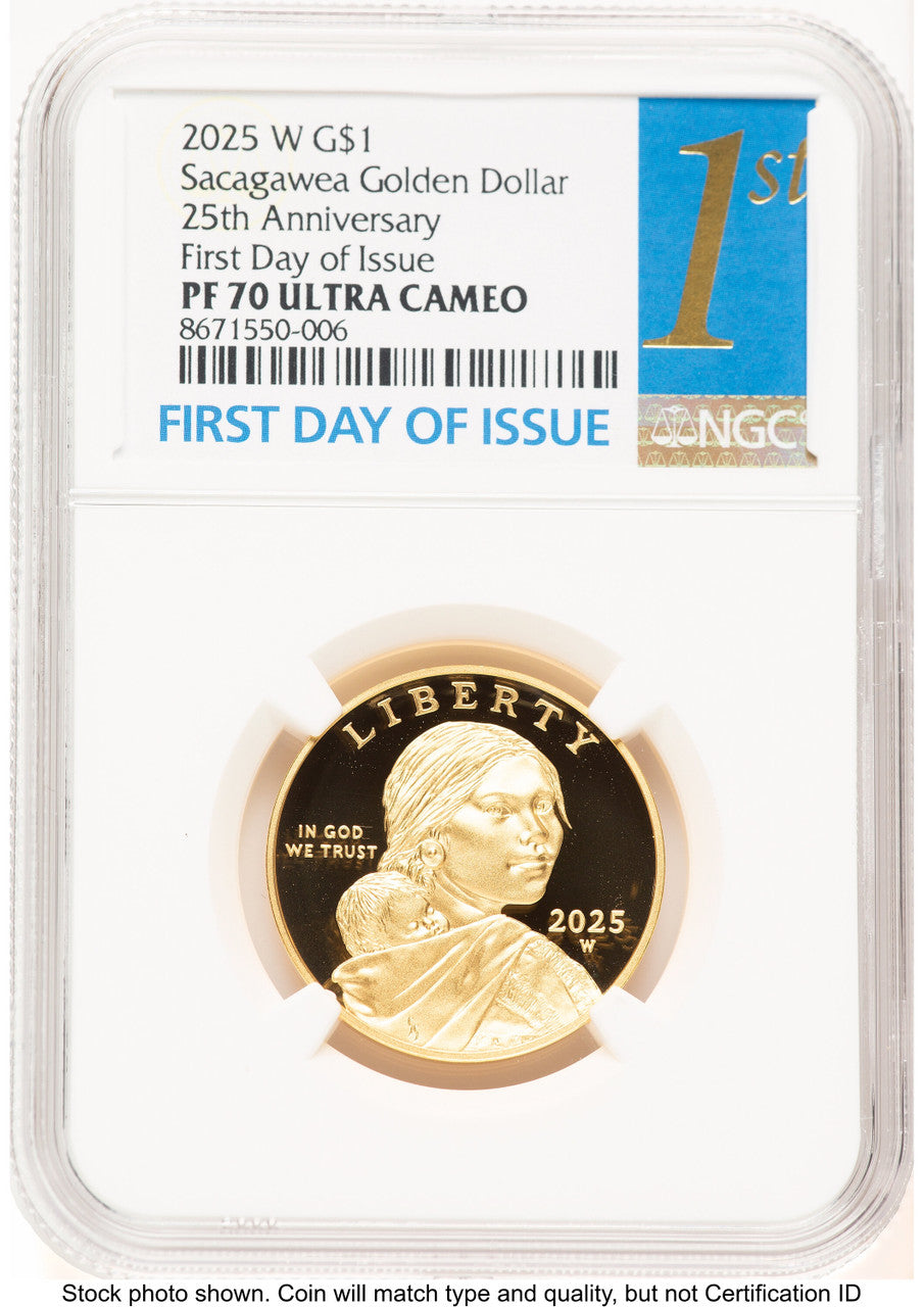 2025-W 1/2 oz Proof Gold Sacagawea 25th Anniversary FDI 1ST NGC PF70