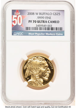 2008-W Proof Gold Buffalo 1/2 oz Top 50 Most Popular Modern Coins Label NGC PF70