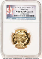 2008-W Proof Gold Buffalo 1/2 oz Top 50 Most Popular Modern Coins Label NGC PF70