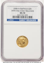 2008-W Burnished Gold Buffalo 1/10 oz ER Blue NGC MS70