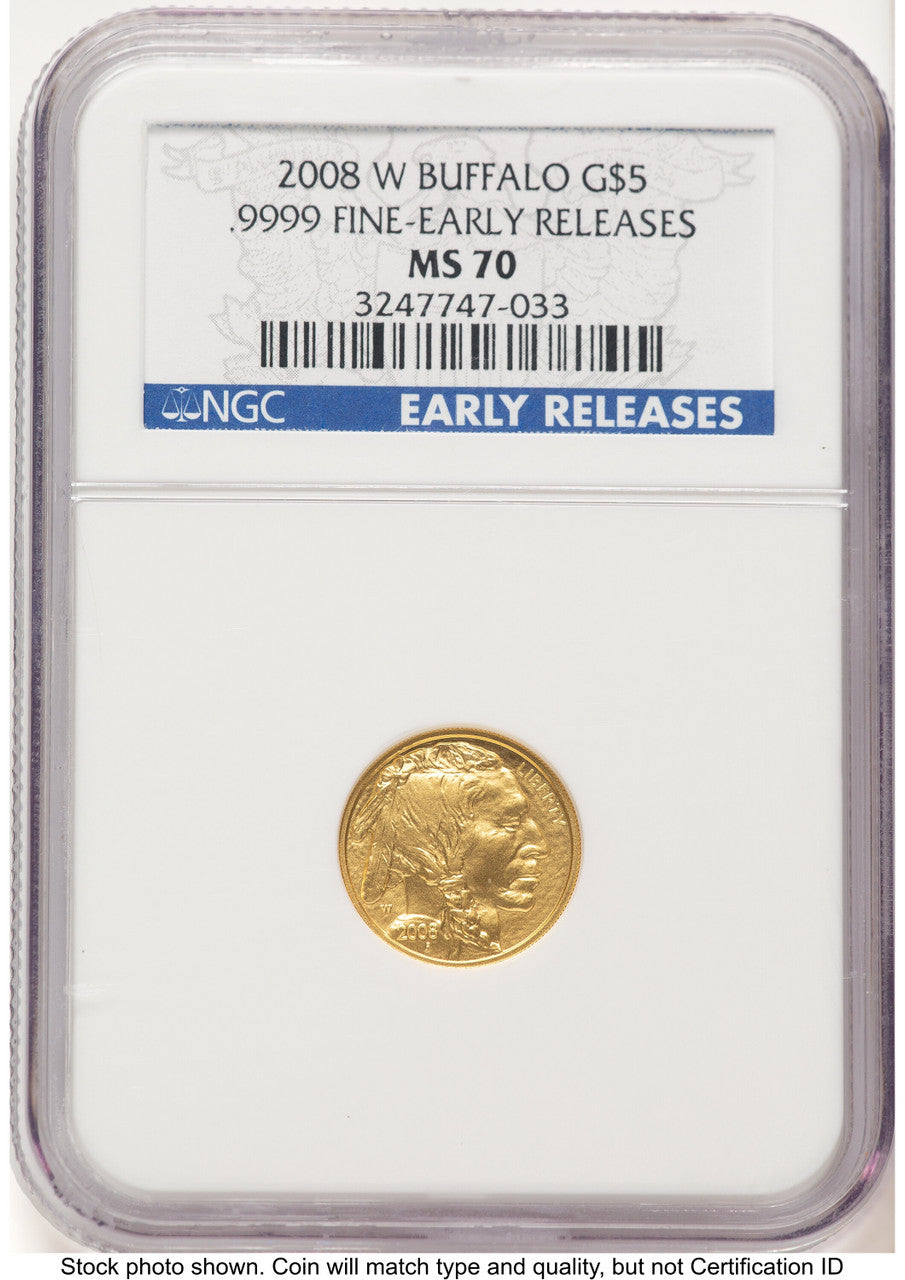 2008-W Burnished Gold Buffalo 1/10 oz ER Blue NGC MS70