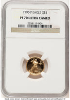 1990-P Proof Gold Eagle 1/10 oz Brown Label NGC PF70