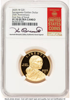2025-W 1/2 oz Proof Gold Sacagawea 25th Anniversary FDI Kenneth Bressett Red Book NGC PF70