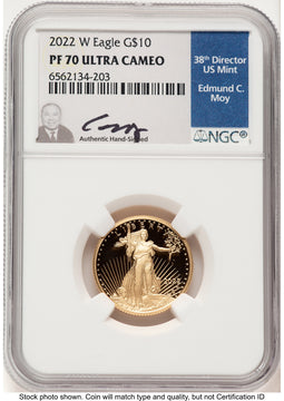 2022-W Proof Gold Eagle 1/4 oz NGC PF70 Ed Moy