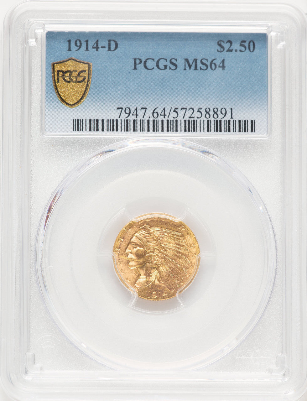 1914-D $2.50 Indian Quarter Eagle PCGS MS64 (521827012)