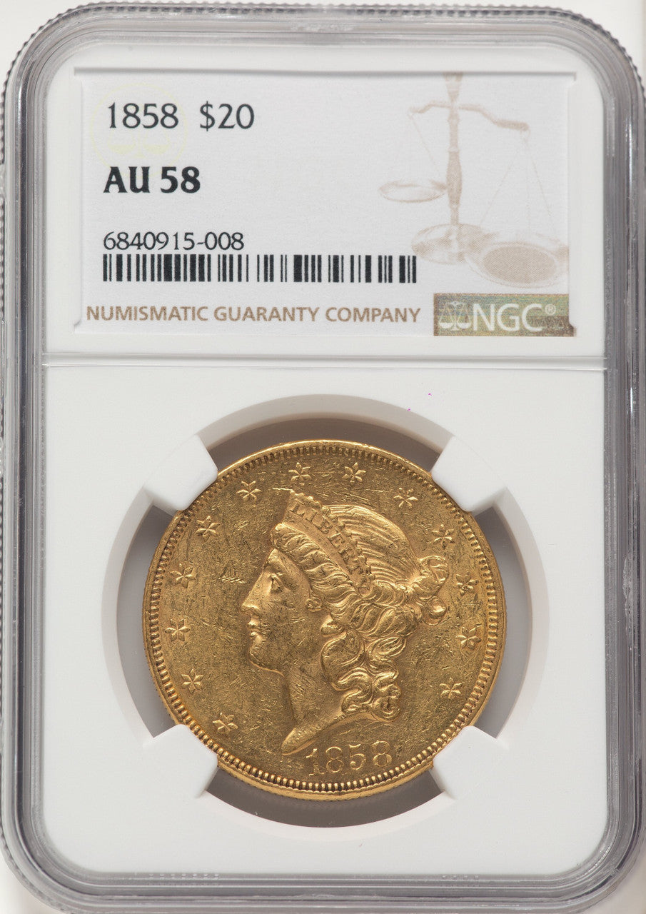 1858 $20 Liberty Double Eagle NGC AU58