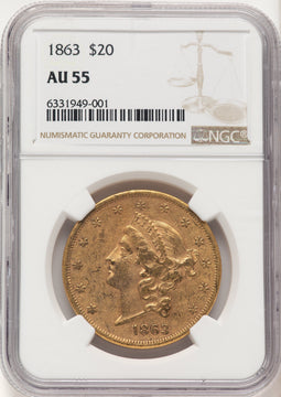 1863 $20 Liberty Double Eagle NGC AU55 (521828016)