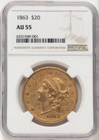 1863 $20 Liberty Double Eagle NGC AU55 (521828016)