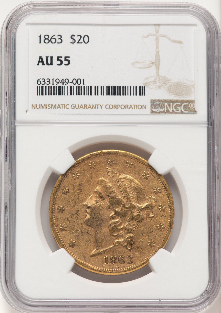 1863 $20 Liberty Double Eagle NGC AU55 (521828016)