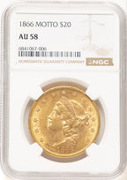 1866 $20 Liberty Double Eagle NGC AU58