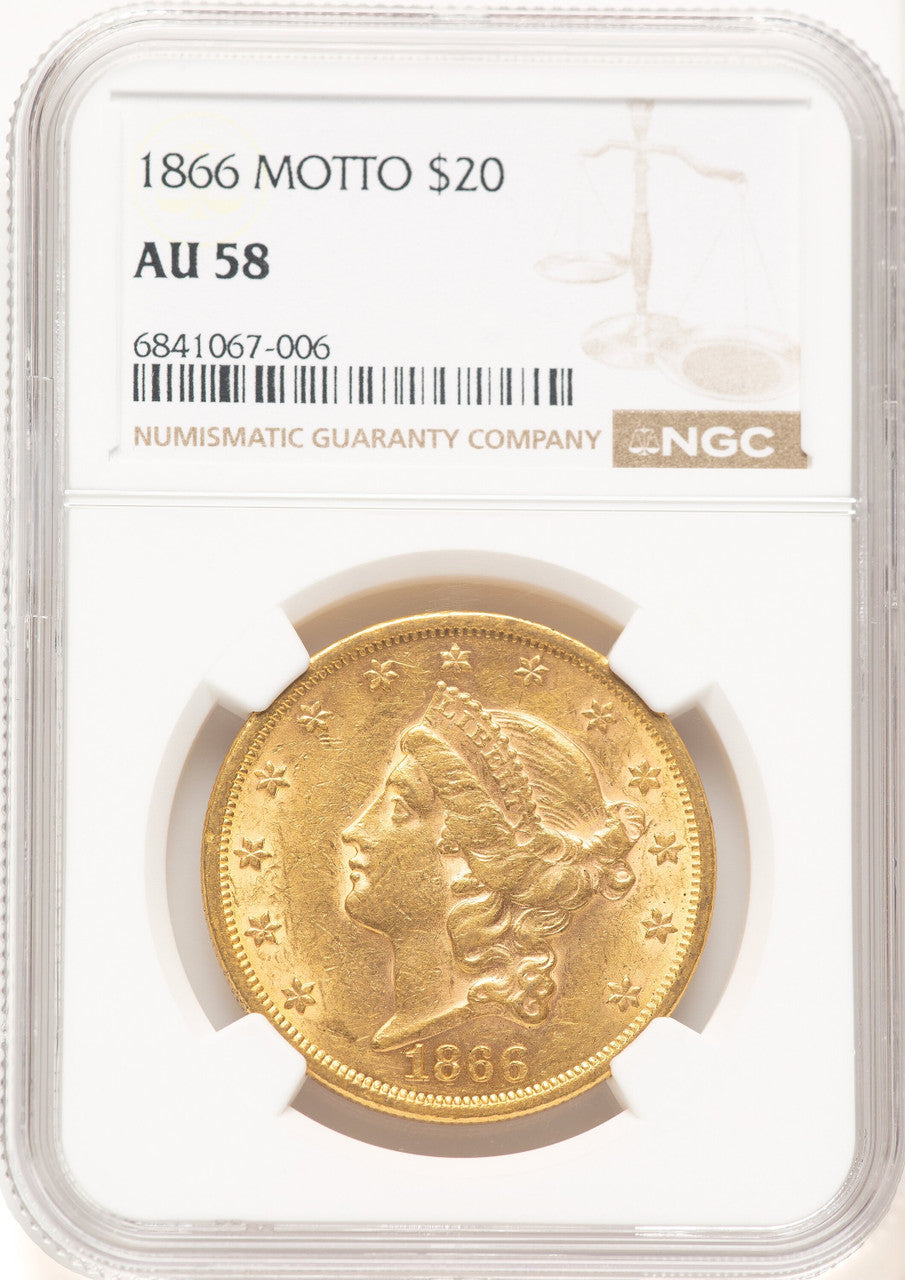 1866 $20 Liberty Double Eagle NGC AU58
