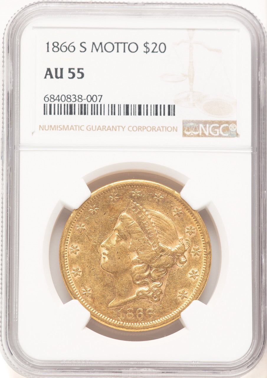 1866-S $20 MOTTO Liberty Double Eagle NGC AU55 (521828021)