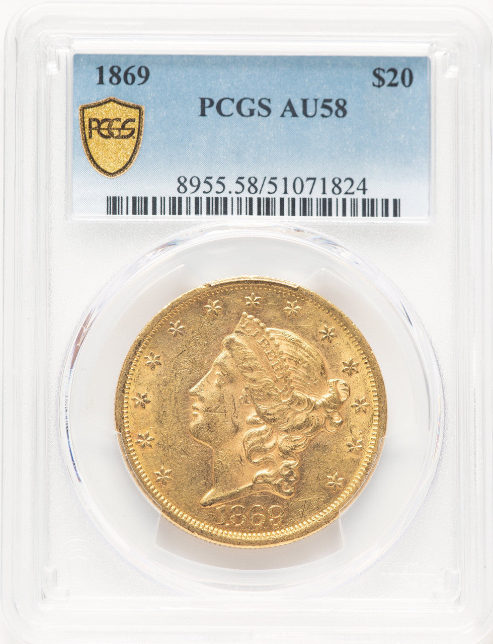 1869 $20 Liberty Double Eagle PCGS AU58 (521828028)
