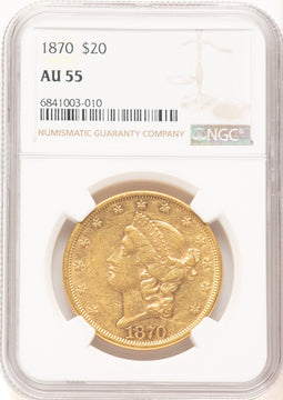 1870 $20 Liberty Double Eagle NGC AU55