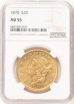 1870 $20 Liberty Double Eagle NGC AU55