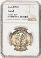 1936-D 50C Walking Liberty Half Dollar NGC MS67 (521835017)