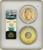 1857-S $20 Spike Shield S.S. Central America With Pinch CAC Liberty Double Eagle PCGS MS66