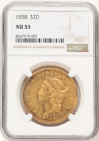 1858 $20 Liberty Double Eagle NGC AU53 (521986010)
