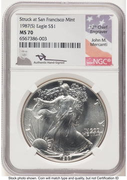 1987-(S) Silver Eagle John NGC MS70 Mercanti
