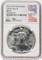 1987-(S) Silver Eagle John NGC MS70 Mercanti