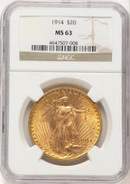 1914 $20 Saint-Gaudens Double Eagle NGC MS63