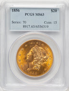 1856 $20 Liberty Double Eagle PCGS MS63