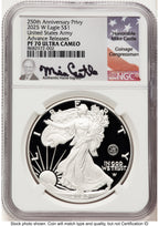 2025-W Proof Silver Eagle Privy U.S. Army 250th Anniversary 1 oz AR Mike Castle NGC PF70