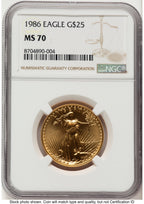 1986 Gold Eagle 1/2 oz Brown Label NGC MS70